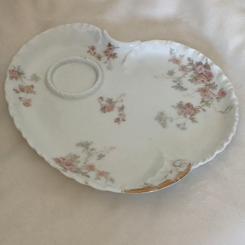 Vintage Haviland Limoges French Pink Floral Motif Luncheon Plate with Cupholder